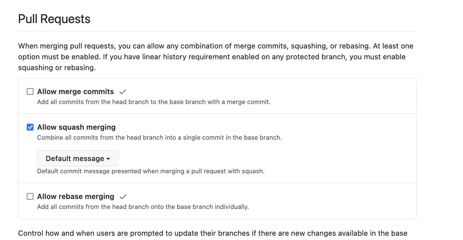 Squash Merge Settings